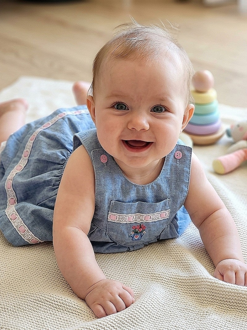 Blue Denim-Style Baby Dress with Pink Trim - Kids Accessories